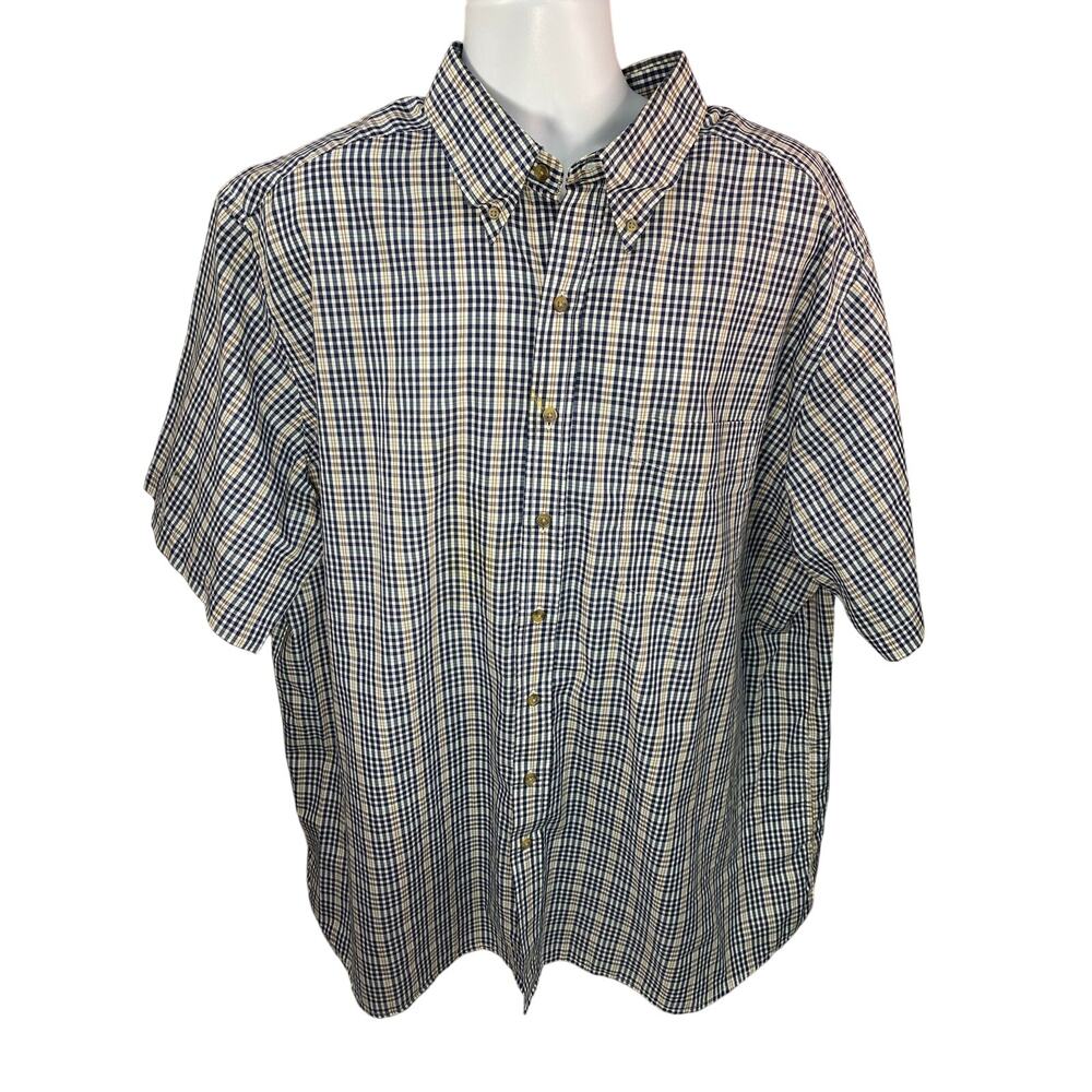 Harbor Bay Plaid Short Sleeve Button-Up Shirt Men’s 2X White Blue Big & Tall